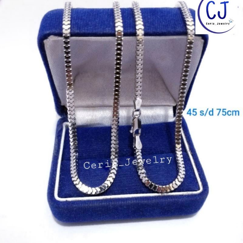 Kalung Perak Pria Wanita Asli Silver 925 Lapis Emas Putih Milano Kaca 45 50 55 60 65 70 75 Cm - Kalung Pria Wanita Anti Karat