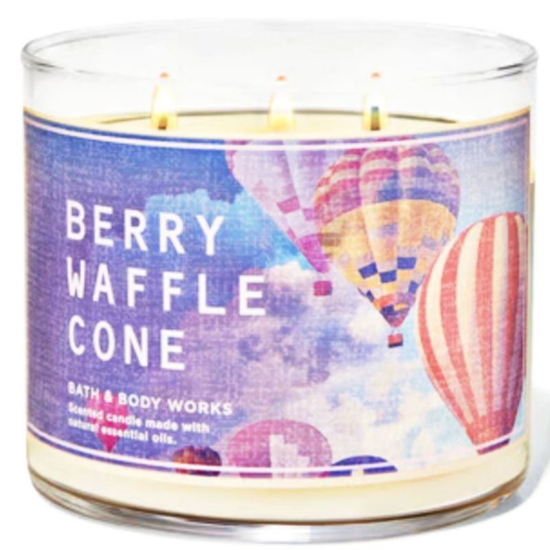 BATH AND BODY WORKS BBW BERRY WAFFLE CONE 3 WICK SCENTED CANDLE MADE WITH ESSENTIAL OILS 411 G