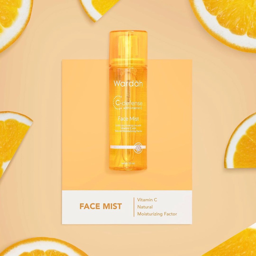 Wardah C-Defense Face Mist Toner / Setting Spray Make Up With Vitamin C Ukuran 55 ml -  Kuning Spiritz Your Energy On With Vitamin C and Natural Moisturizing Factor Wardah Face mist C-Defence Menyegarkan Kulit Makeup