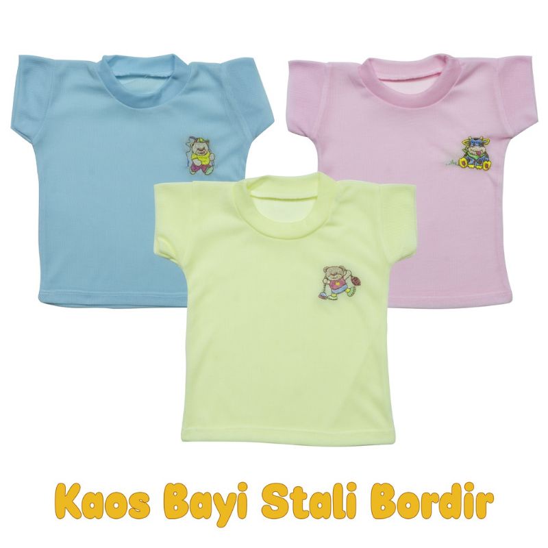 kaos bayi oblong setali bordir laki laki perempuan baju harian ( 6pcs )