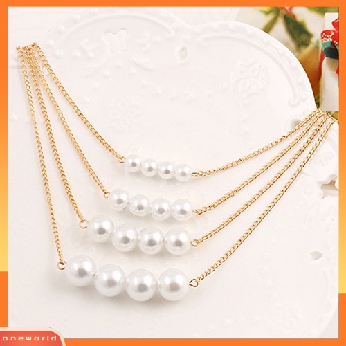 [WONE] Wanita Elegan Manik Mutiara Imitasi Golden Tone Rantai Multilayer Bib Kalung Perhiasan