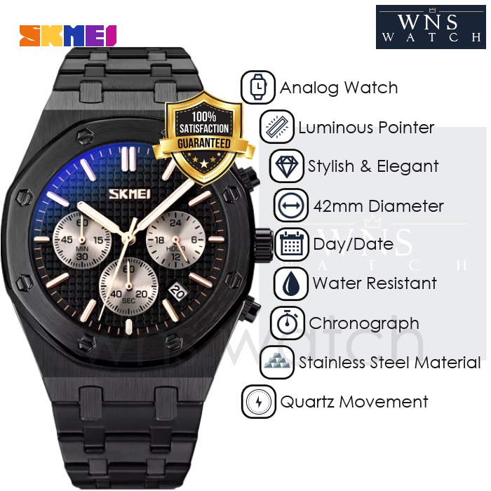 [LIMITED] Jam Tangan Analog Rantai Original Pria Homage Design Business Luxury Luminous Chronograph 