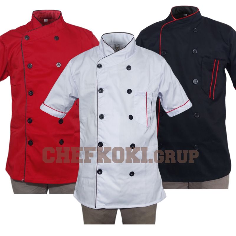 Baju Kameja Jacket Chef Koki Lengan Pendek Unisex Pria Wanita Termurah