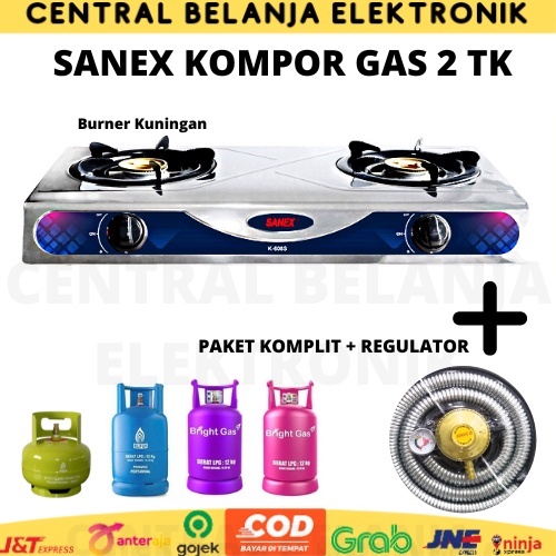 Kompor gas 2 tungku Sanex stainless burning kuningan K608S