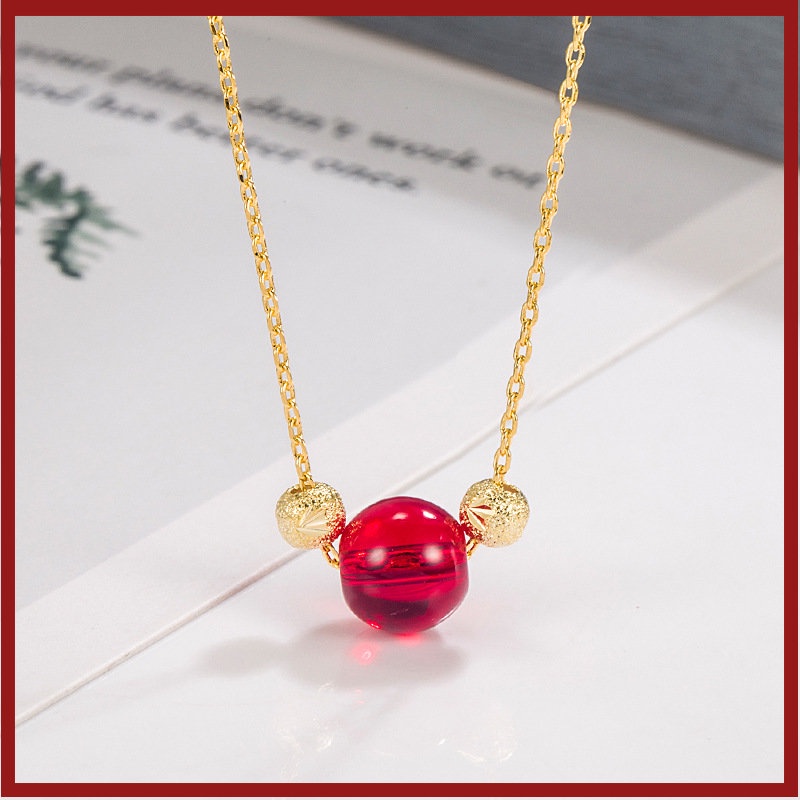 18k Emas Jequirity Bean Red Lucky Beads Kalung Perempuan U1139