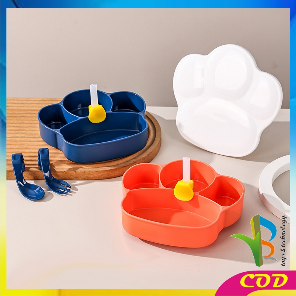 RB-C715 Kotak Bekal Makan Anak Motif Paw Kucing Kotak Makan Sekat / Tempat Makan Lunch Box Set Free Sendok Garpu Sedotan