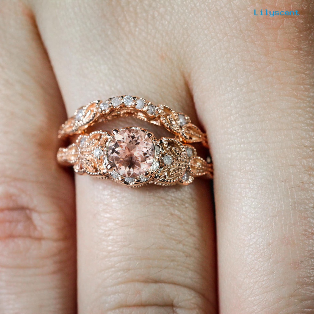 [LS]2Pcs Cincin Tunangan Cincin Pasangan Berlian Imitasi Indah Elegan Yang Indah Untuk Anniversary