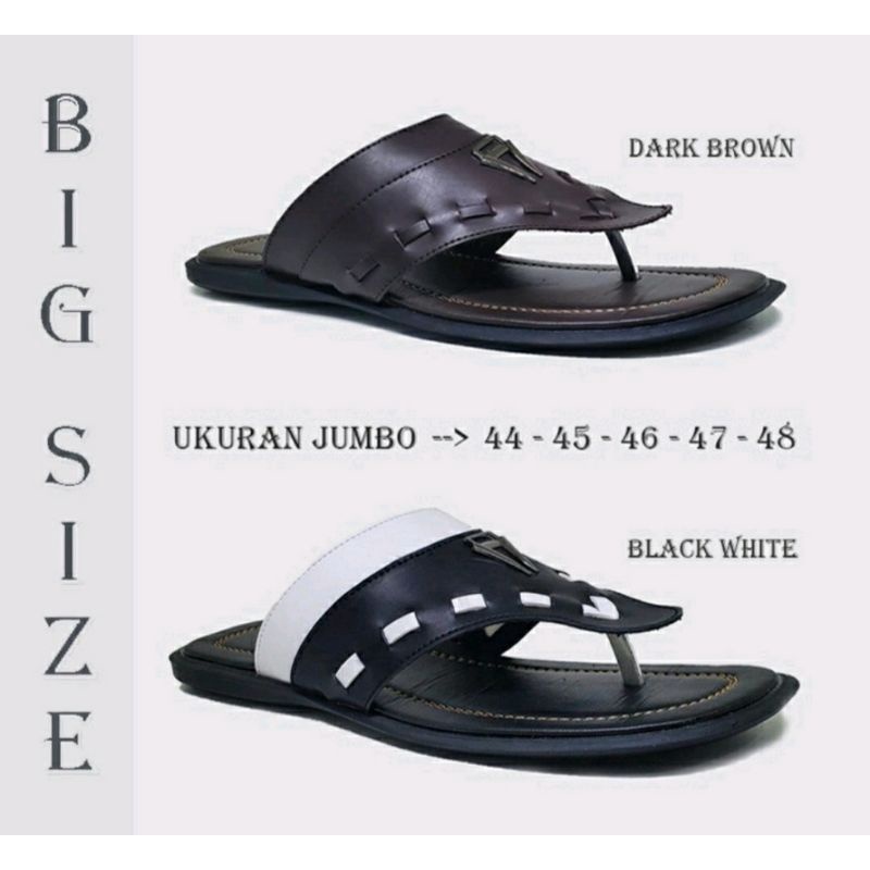 NEW Arrival, Sandal KULIT Pria J20.Black Big Size 44-45-46-47-48 Jepit Kulit Kasual Bapak2 Modern Sendal Kaki JUMBO Besar Gemuk