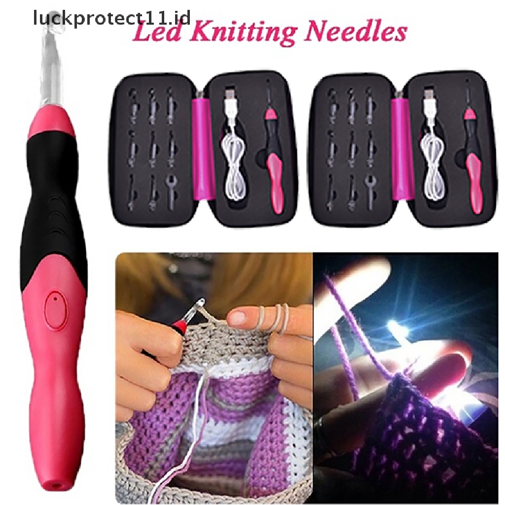 /Fashion Hot// Fashion// 9in1 USB LED Menyala Kait Crochet Isi Ulang Knitg s Set Bermanfaat.