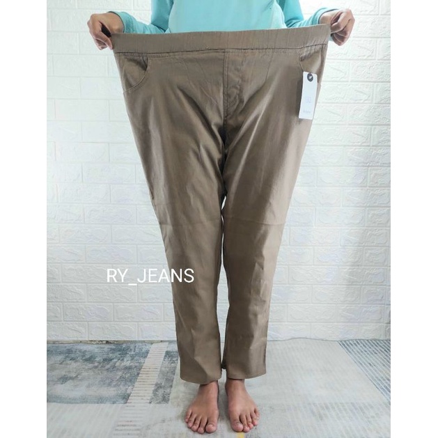 celana jumbo wanita jeging chinos jumbo pinggang kolor baggy pant big size