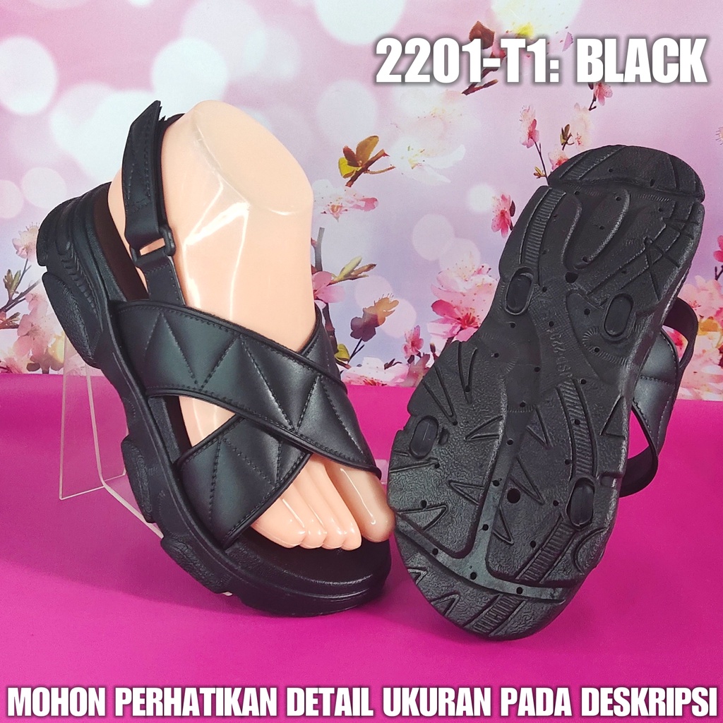 Sendal Karet wanita 2201 T1 Wedges tali LET Black SDLWW