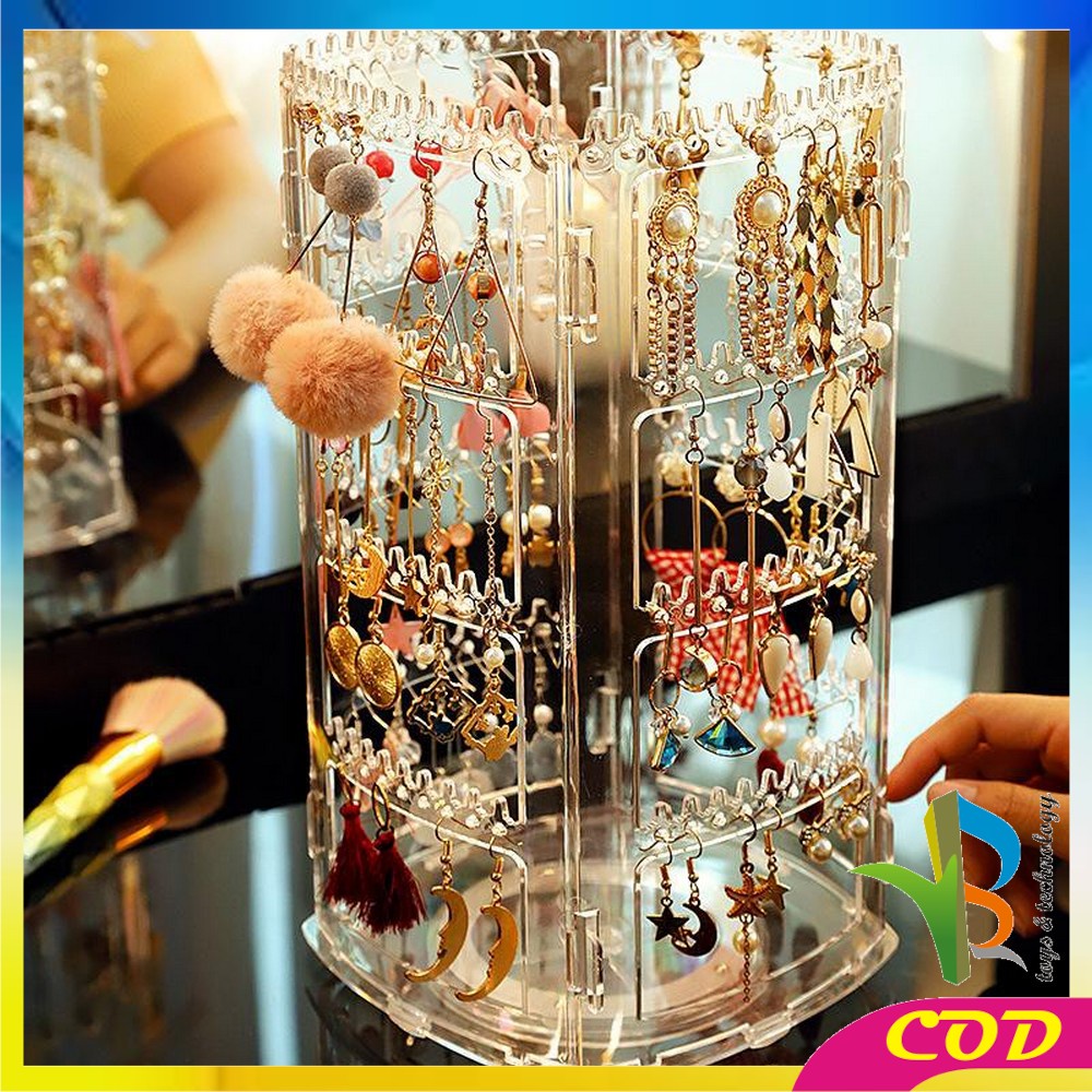 RB-K20 Rak Anting Acrylic Putar 360 Derajat Rak Penyimpanan Perhiasan Kalung Rak Organizer Impor