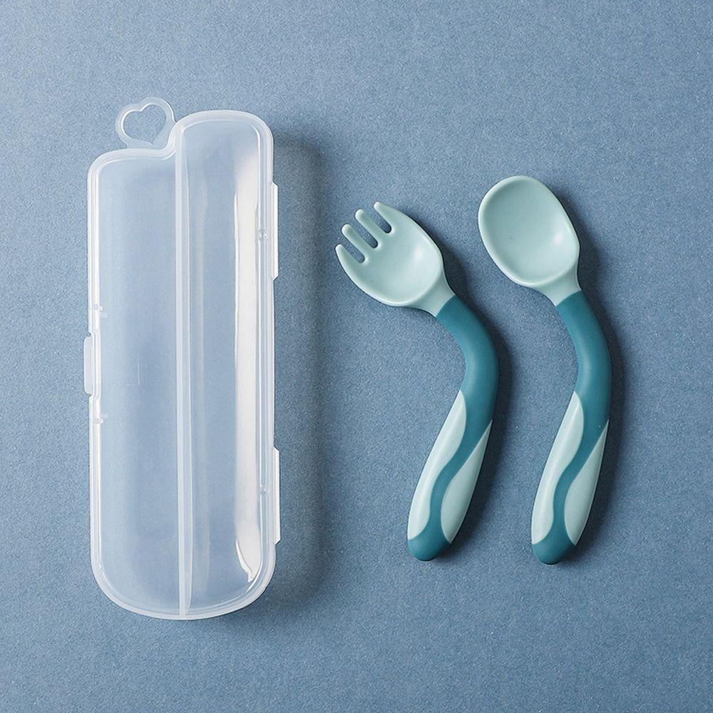 Needway   Sendok Garpu Bayi Set Lembut Praktis Lucu Makan Alat Training Silikon Makan Anak Product Tableware