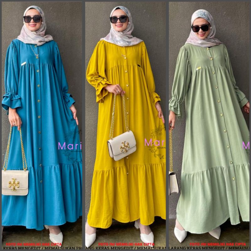 GAMIS MAXI DRESS BUSUI KANCING DEPAN DRESS PESTA PERNIKAHAN SIMPLE STYLIST BAHAN KRINGKEL PREMIUM FA