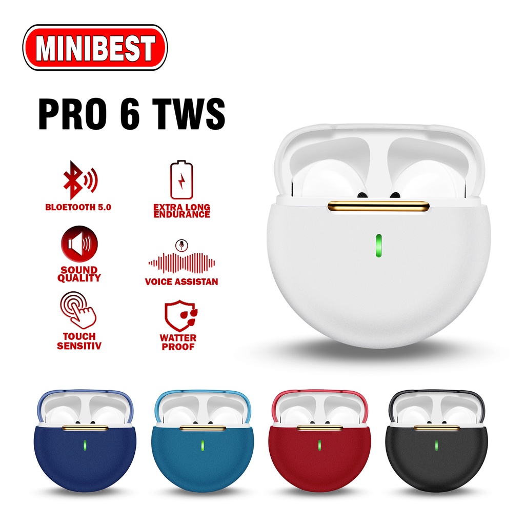 MB MINIBEST TWS Earphone Headset Bluetooth Pro 6 Wireless 5.0 Earbuds Bass Headset Sport