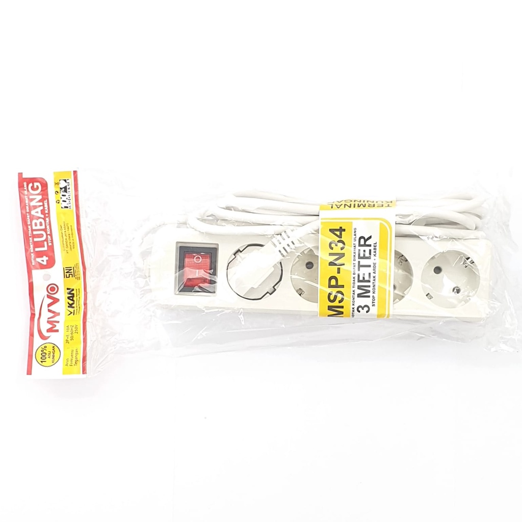 MSP-N34 3M 4L Myvo Stop Kontak Arde Saklar Lampu Kabel 3 Meter 4 Lubang / Colokan Listrik