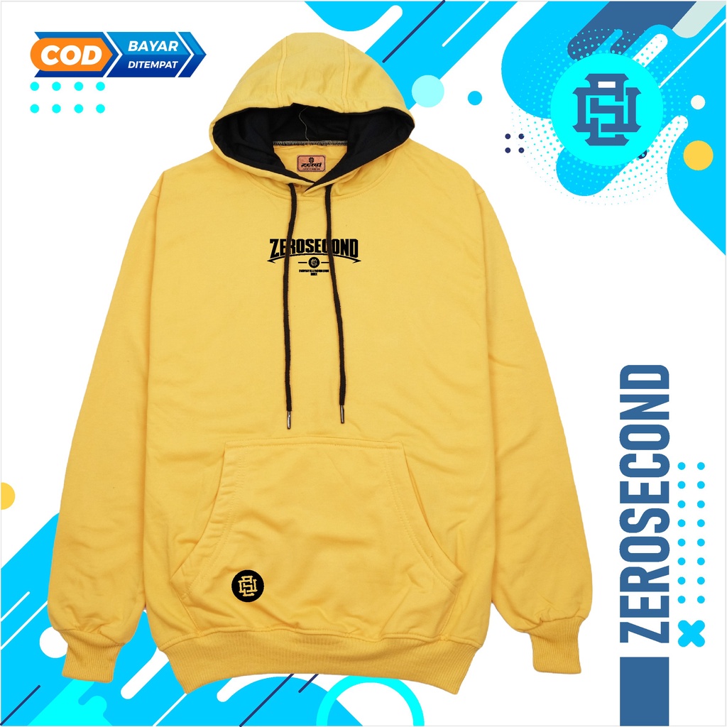 Zero.Second Sweater Hoodie Pria Autentic Logo ZS Warna Kuning Bahan Catton Flecee Gramasi 280S Permium Tebal Full Varisn Warna