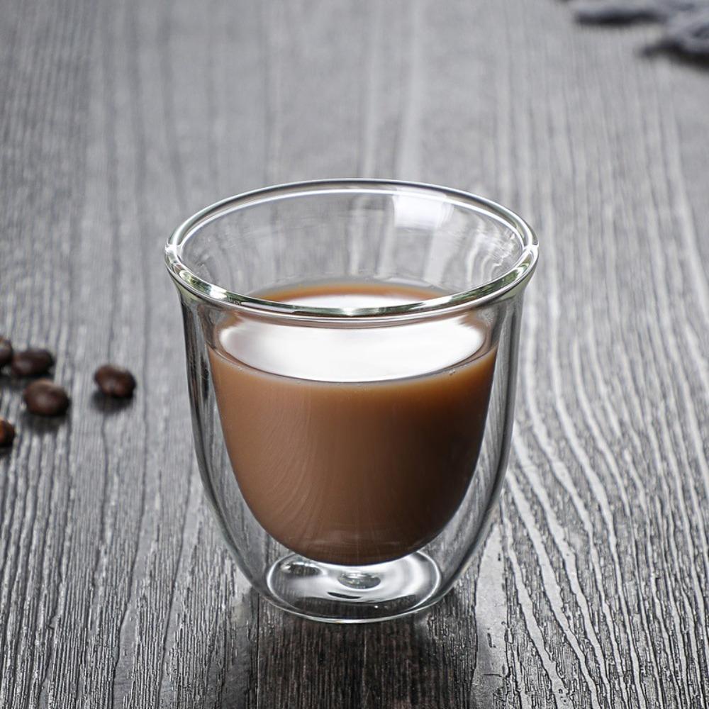 Top Double Wall Glass Cup Cangkir Kaca Anti Panas Handmade Mini Whisky Cup Cangkir Kopi Espresso Breakfast Mug Transparan Bening