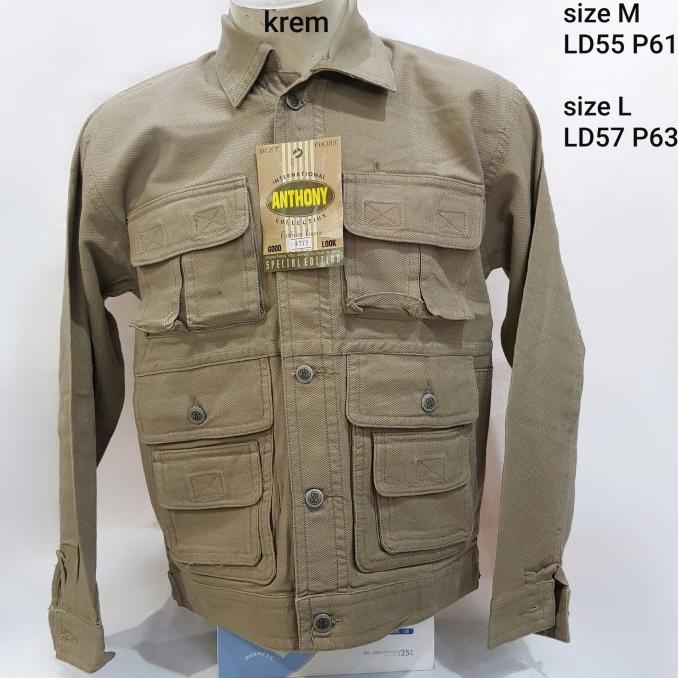 jaket kantong pria keren coklat hitam jeans kain tebal murah