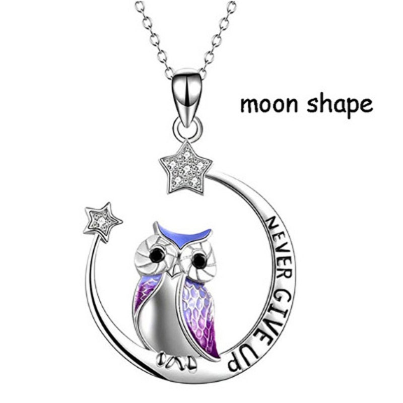 Cute Owl Moon Ladies Kalung Huruf Tidak Pernah Menyerah Liontin Bintang Zirkon Indah Romantis Hari Valentine Pesta Perhiasan