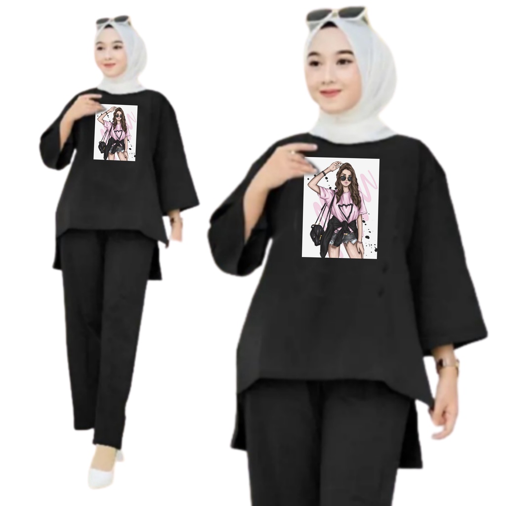 Setelan Kaos Wanita Dewasa Oversize Ld 130 cm Terbaru 2023 Viral Gambar DTF Bahan Kaos Babyterry Tangan 3/4 dan Celana Panjang One Set Wanita Dewasa Jumbo Kekinian Atasan Baju Wanita Dewasa Big Size Stelan Baju Wanita Santai Cewek KACA MATA