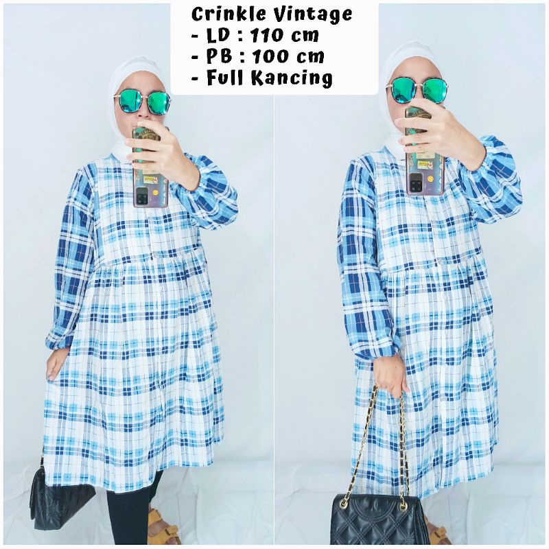 Tunik Crinkle Kotak Busui Full Kancing ARA