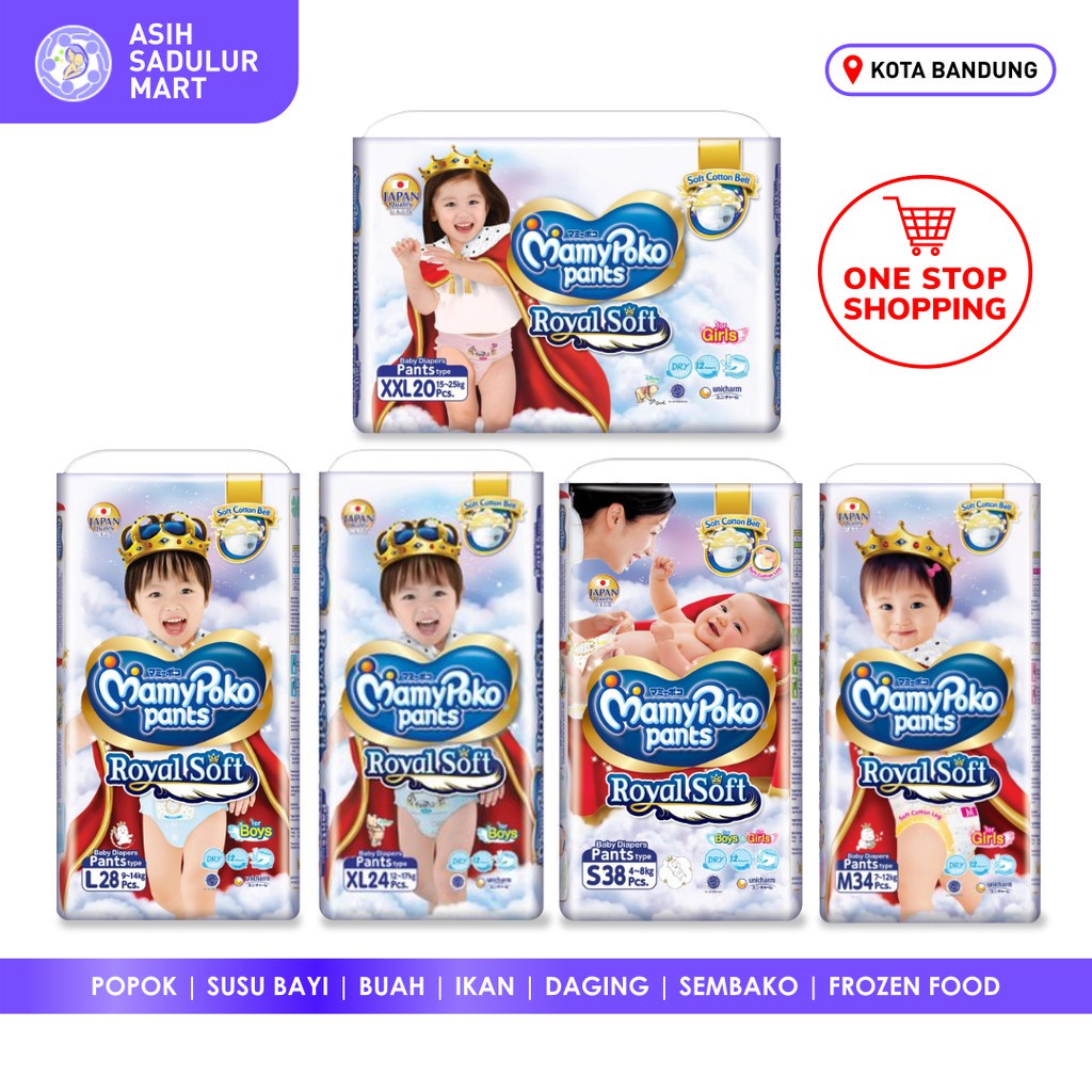 Mamypoko Royal Soft Pants S38 M34 L28 XL24 XXL20 Boy&amp;Girl Promo Murah Diskon Gosend Bandung Grab