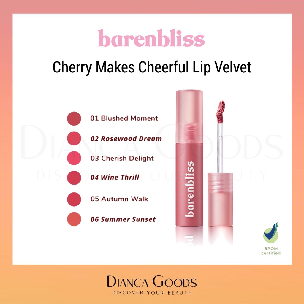 BNB barenbliss Cherry Makes Cheerful Lip Velvet korea Lipcream | Blushed Moment / Rosewood Dream / C