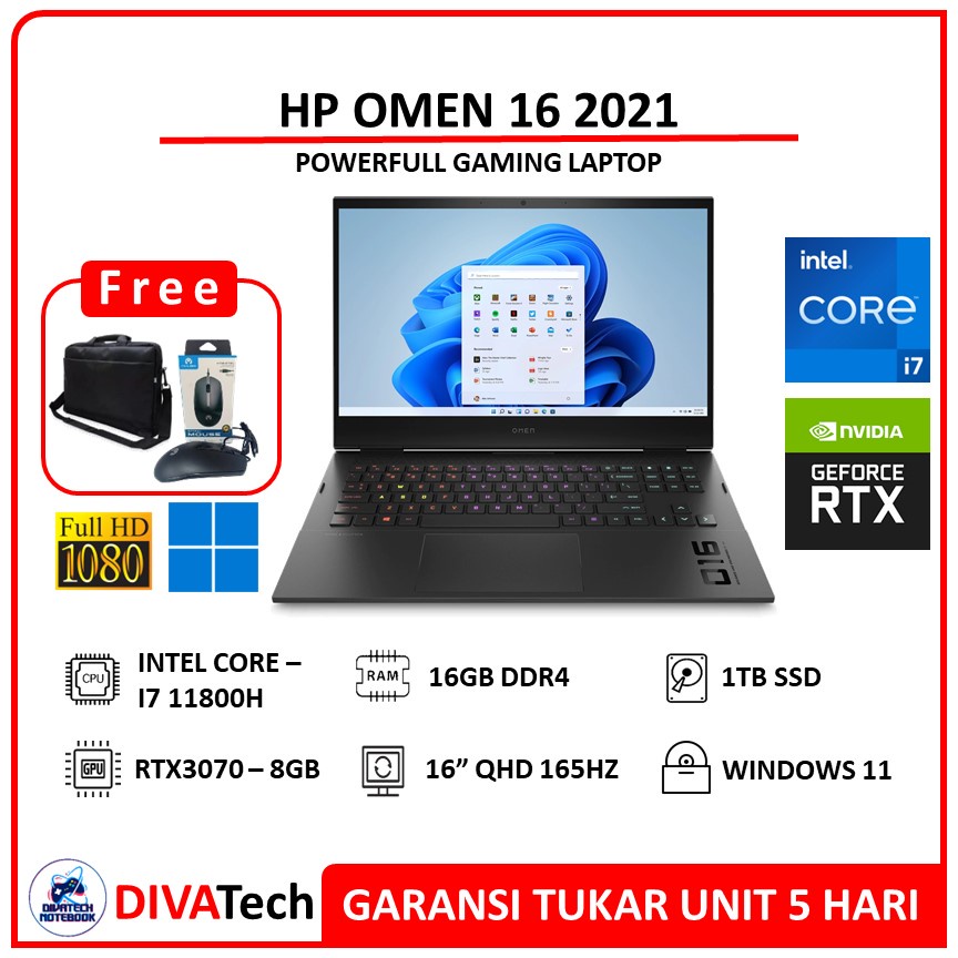 HP OMEN 16 RTX3070 Intel i7 11800H 16GB 1TBSSD  16.1 QHD IPS 165Hz W11 | Laptop HP Omen