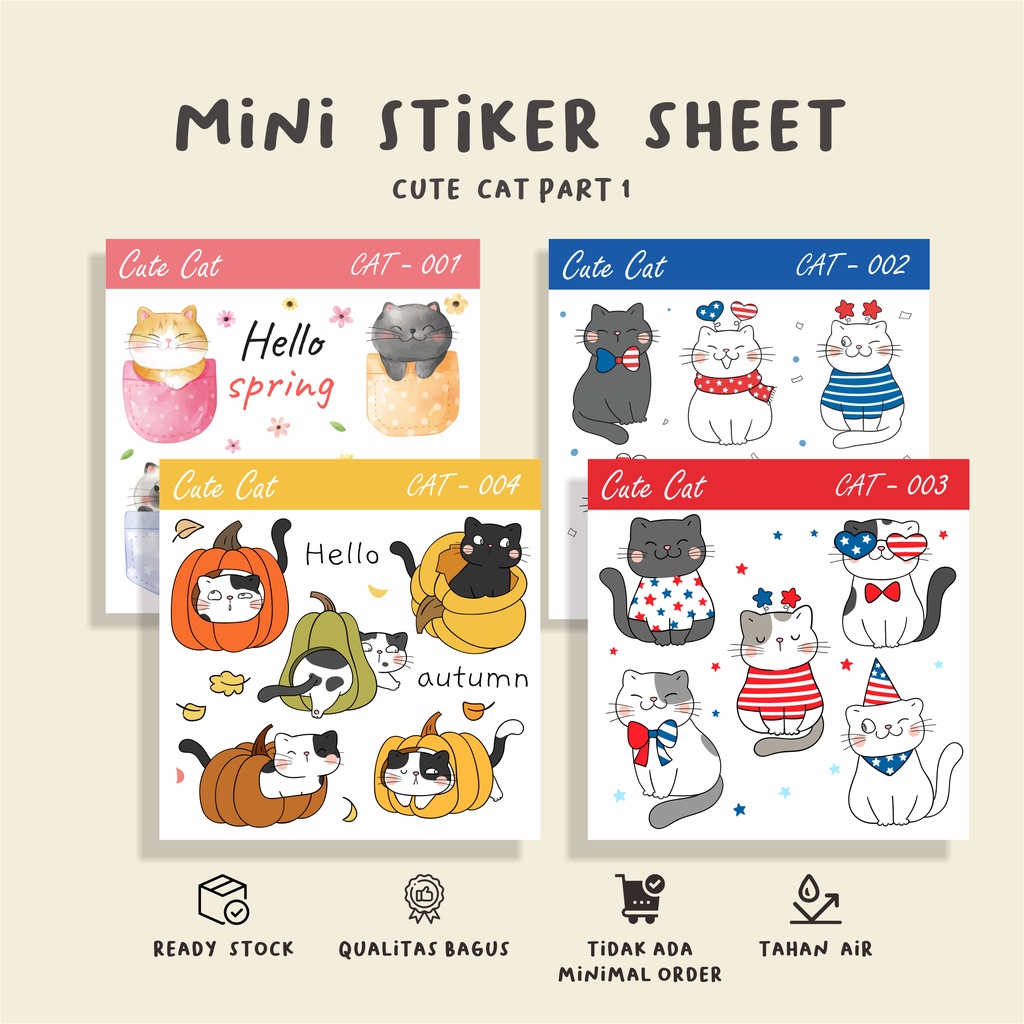 

( 10 pcs )murah cetak stiker set mini/CUTE CAT /bisa cutting/bahan anti air/stiker label buku