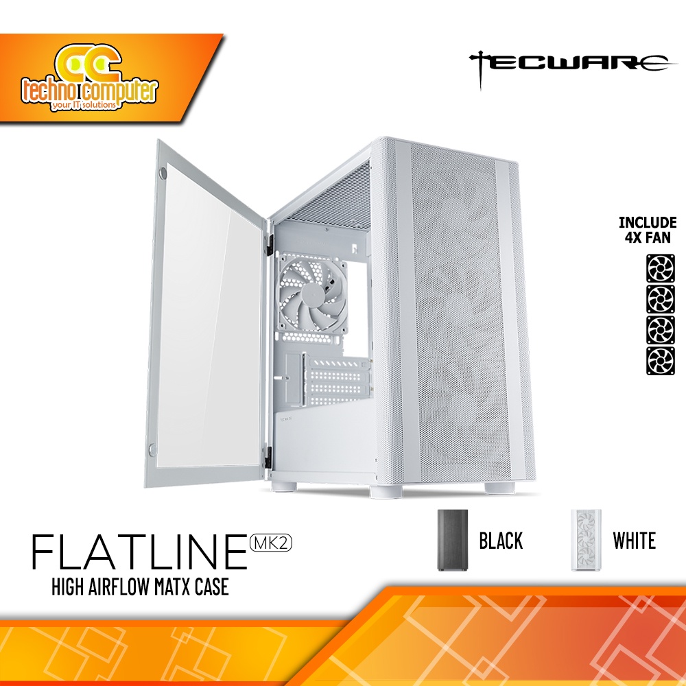 Jual Casing Tecware Flatline Tg Mk2 White Mini Tower Matx Case Tempered Glass Free 4x Fan 1730