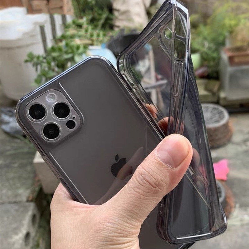 Black Clear Case iPhone 11 pro max X XR XS Max 12 13 14 Plus 15 Pro Silikon Transparan Shockproof