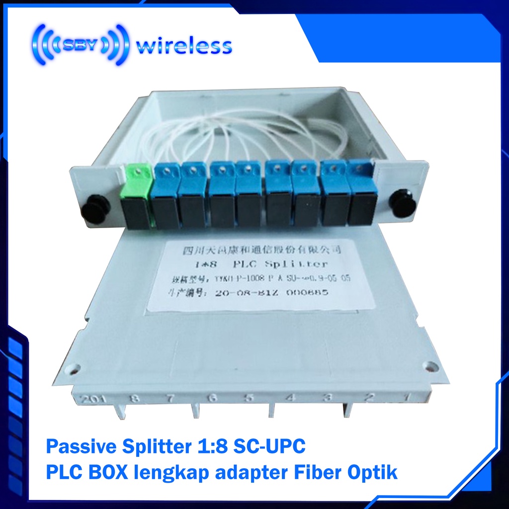 Passive Splitter pasif PLC BOX kaset FO 1:8 SC UPC lengkap adapter Fiber Optik