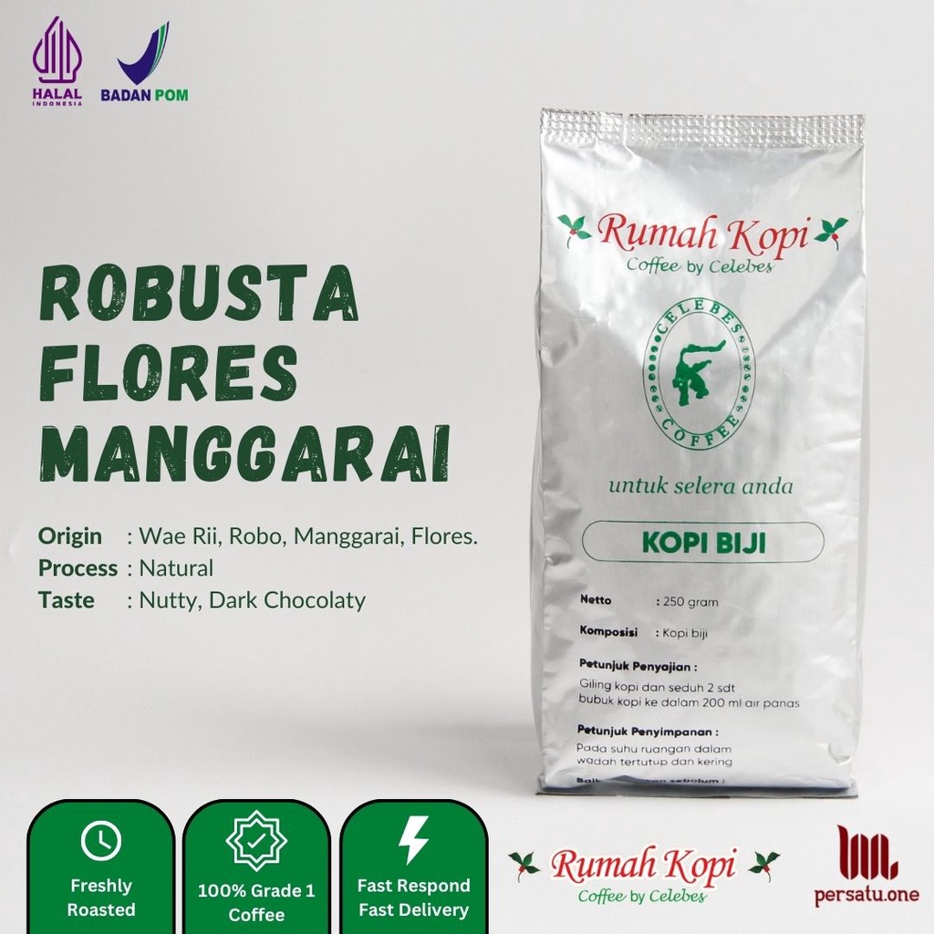 

Kopi Robusta Flores Biji/Giling Halus/Medium | CELEBES COFFEE | Kemasan 100, 250, dan 500 gram