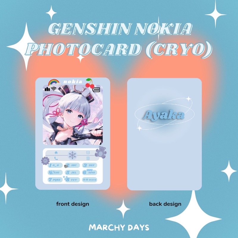 Genshin impact photocard Nokia cryo version (ayaka eula rosaria kaeya diona ganyu shenhe chongyun qi