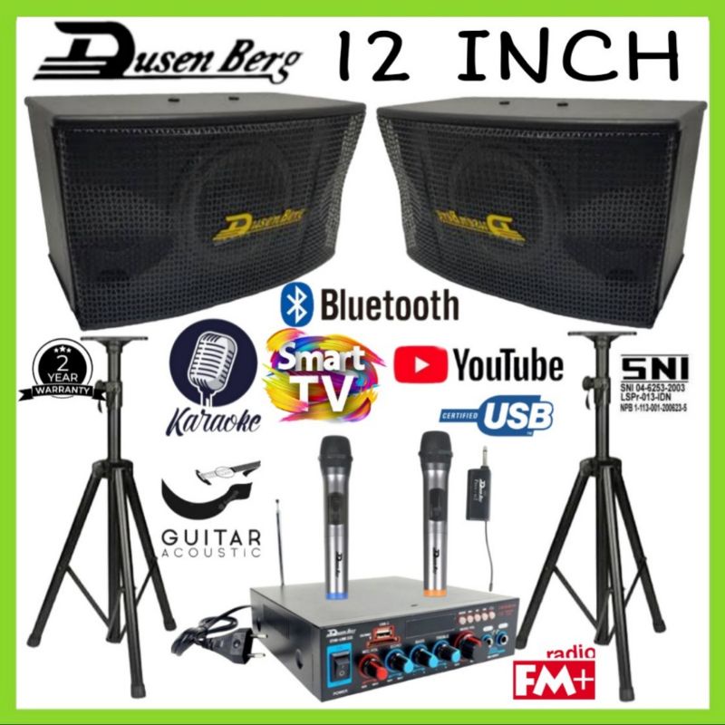 KARAOKE SET DUSENBERG 12 INCH, AMPLI, 2 MIC WIRELESS, KARAOKE YOUTUBE