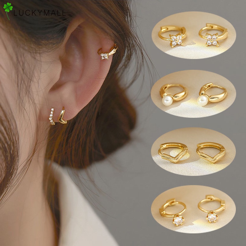 Anting Hypoallergenic Kristal Emas Mewah Untuk Wanita Elegan Mutiara Hoop Earring Perhiasan Aksesoris