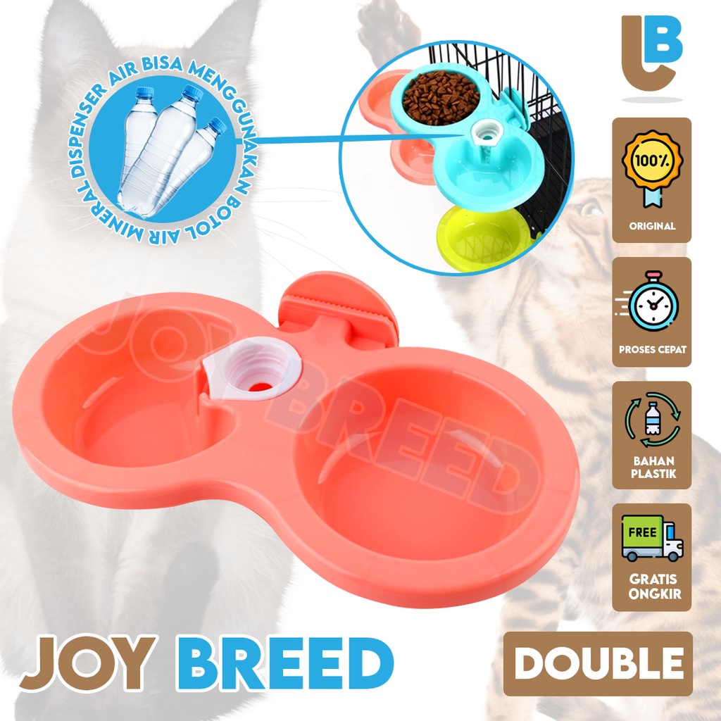 TEMPAT MAKAN KUCING GANTUNG MODEL DOUBLE DENGAN WATER DISPENSER MURAH | JOY BREED OFFICIAL