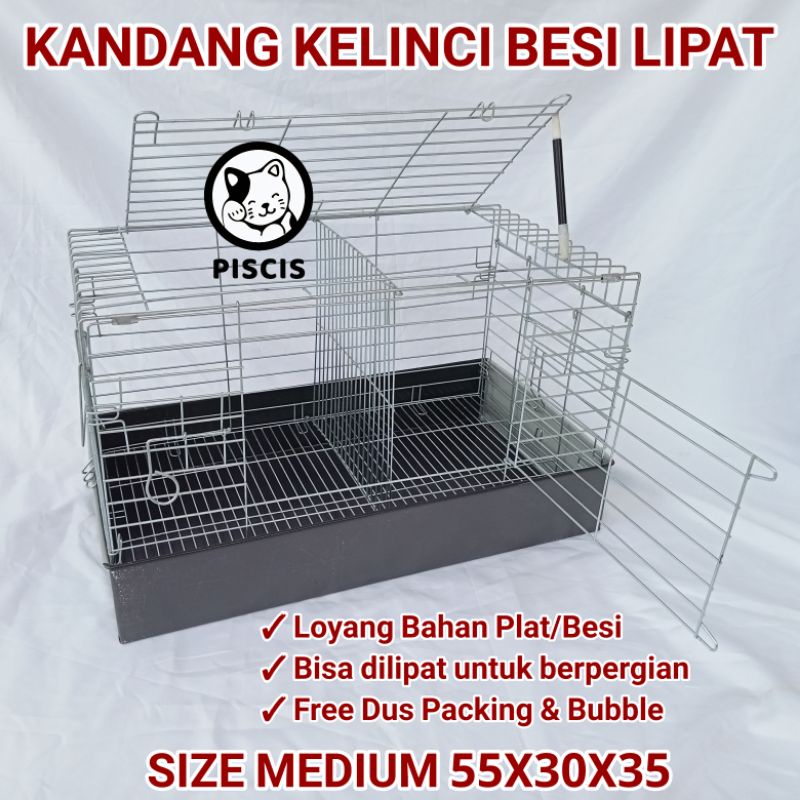 KANDANG KELINCI KUCING BESI LIPAT MEDIUM MURAH SIZE 55x31x33 Hitam Galvanis