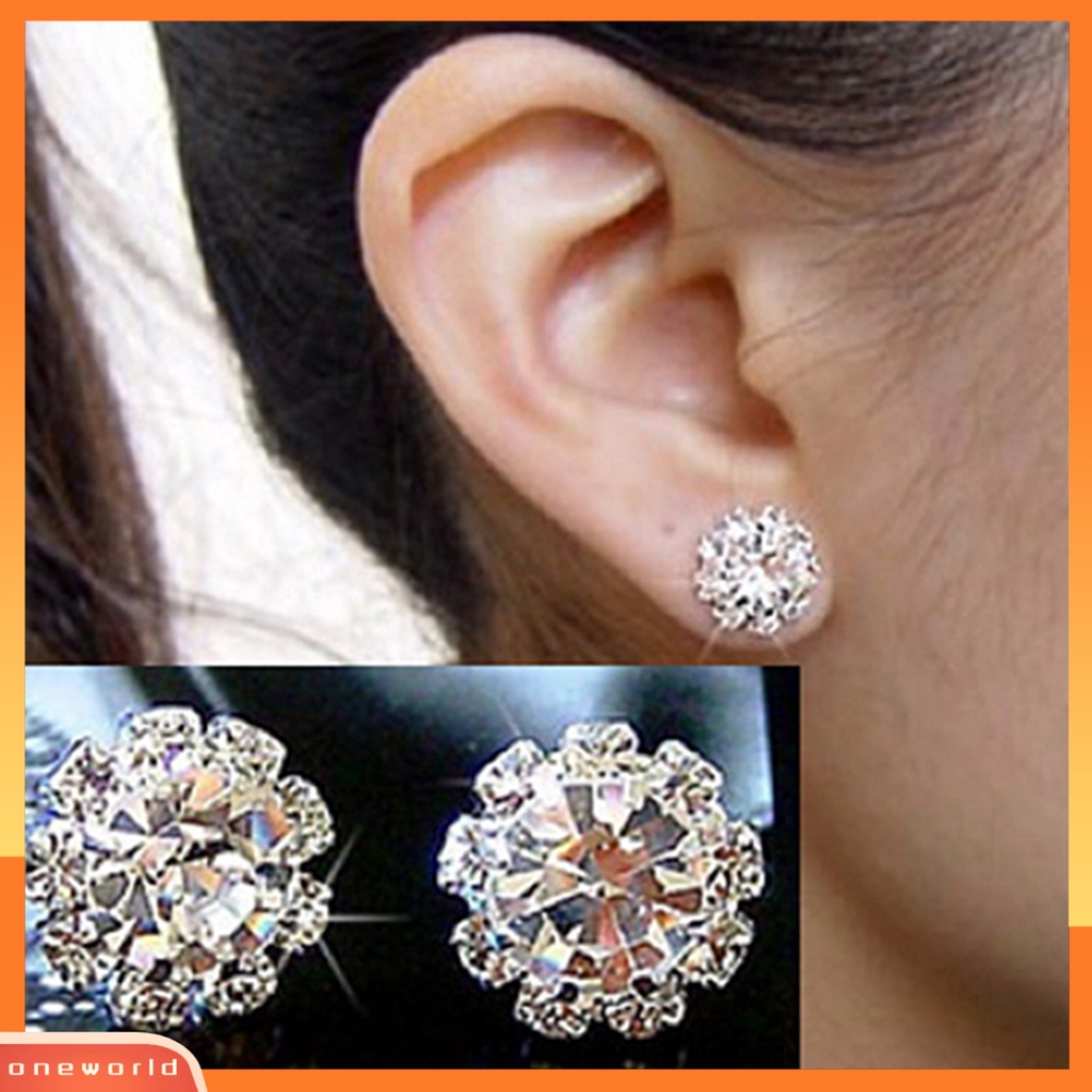 Fashion Wanita: Perhiasan Anting Model Bunga Giwang Dihiasi Rhinestone Berkilauan