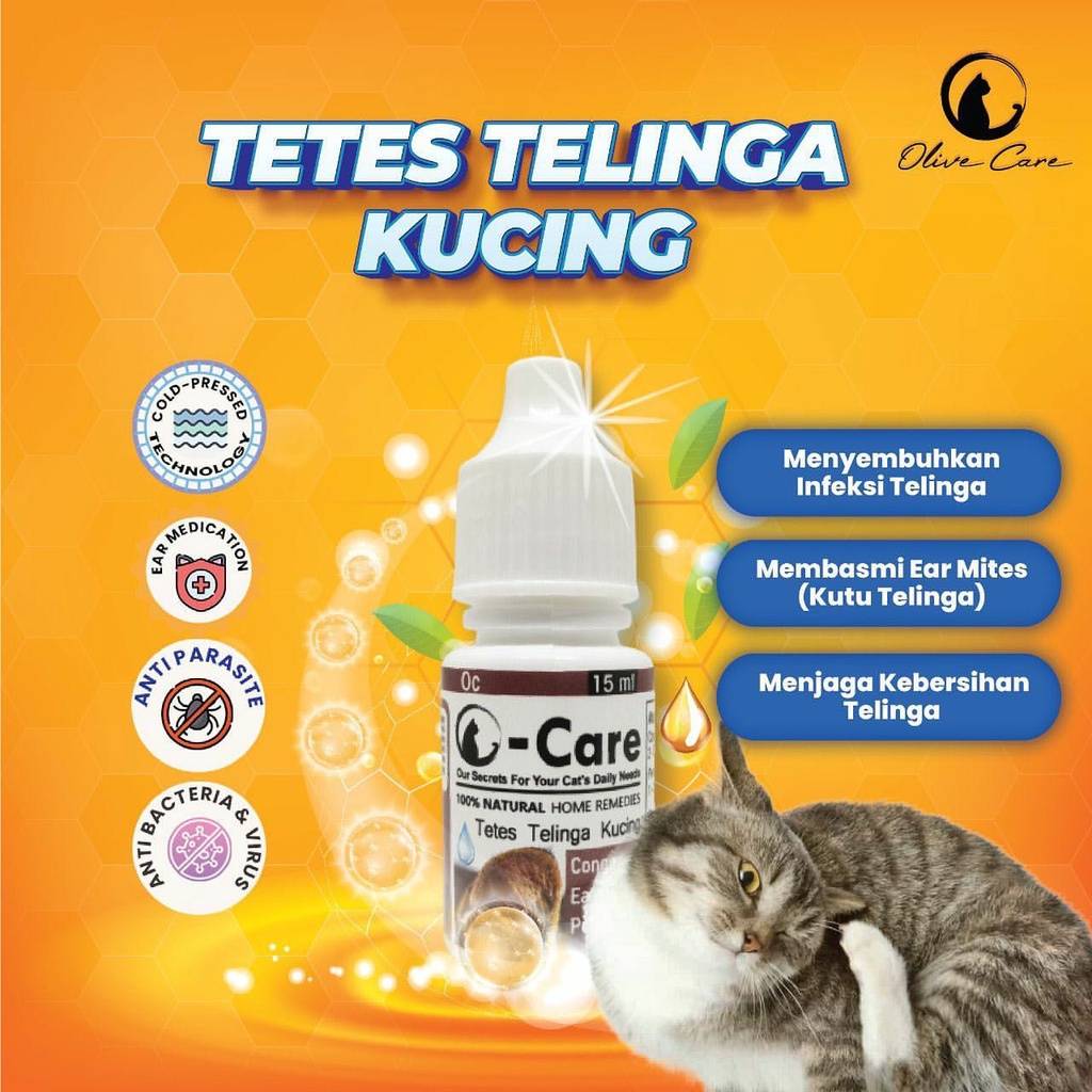 OLIVE CARE Tetes Telinga Kucing Untuk Conge &amp; Ear Mites 15mL