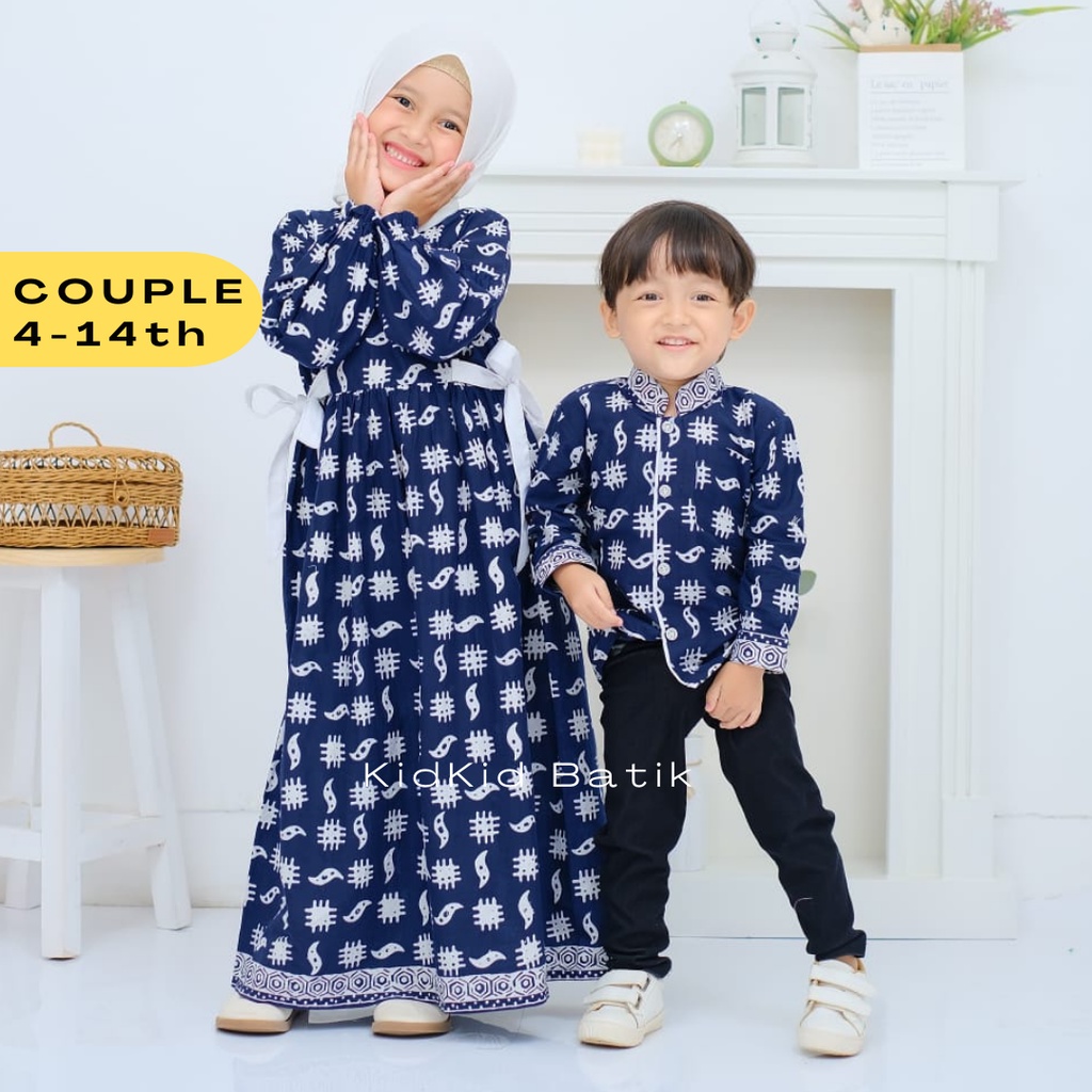 Hem Kemeja Dress Baju Batik Anak Couple Kakak Adik Cowok Cewek Laki Perempuan Baju Muslim Gamis Anak