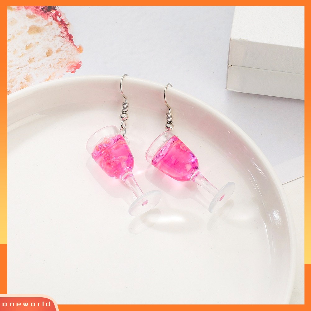 [WONE] Fashion Wanita Simulasi Gelas Wine Menjuntai Resin Ear Hook Earrings Perhiasan Hadiah