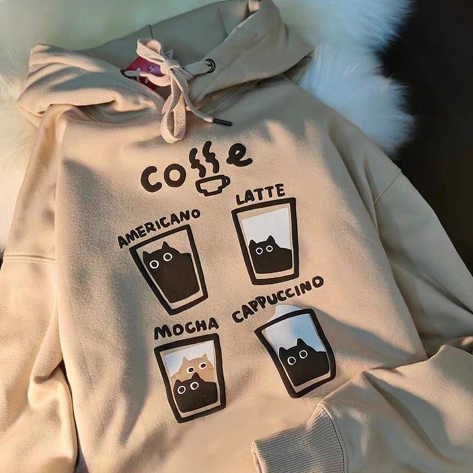 Americano Latte Hoodie Outerwear Wanita Remaja Casual Daily OOTD Korean Style