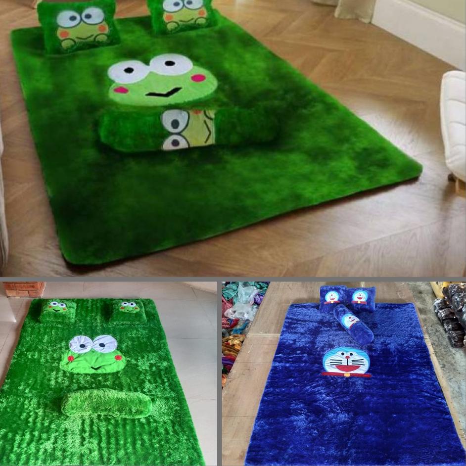 Recomended.. Karpet bulu rasfur/surpet/karpet karakter ukuran 160 x 120 x 3.5 cm  bantal 2 dan gulin