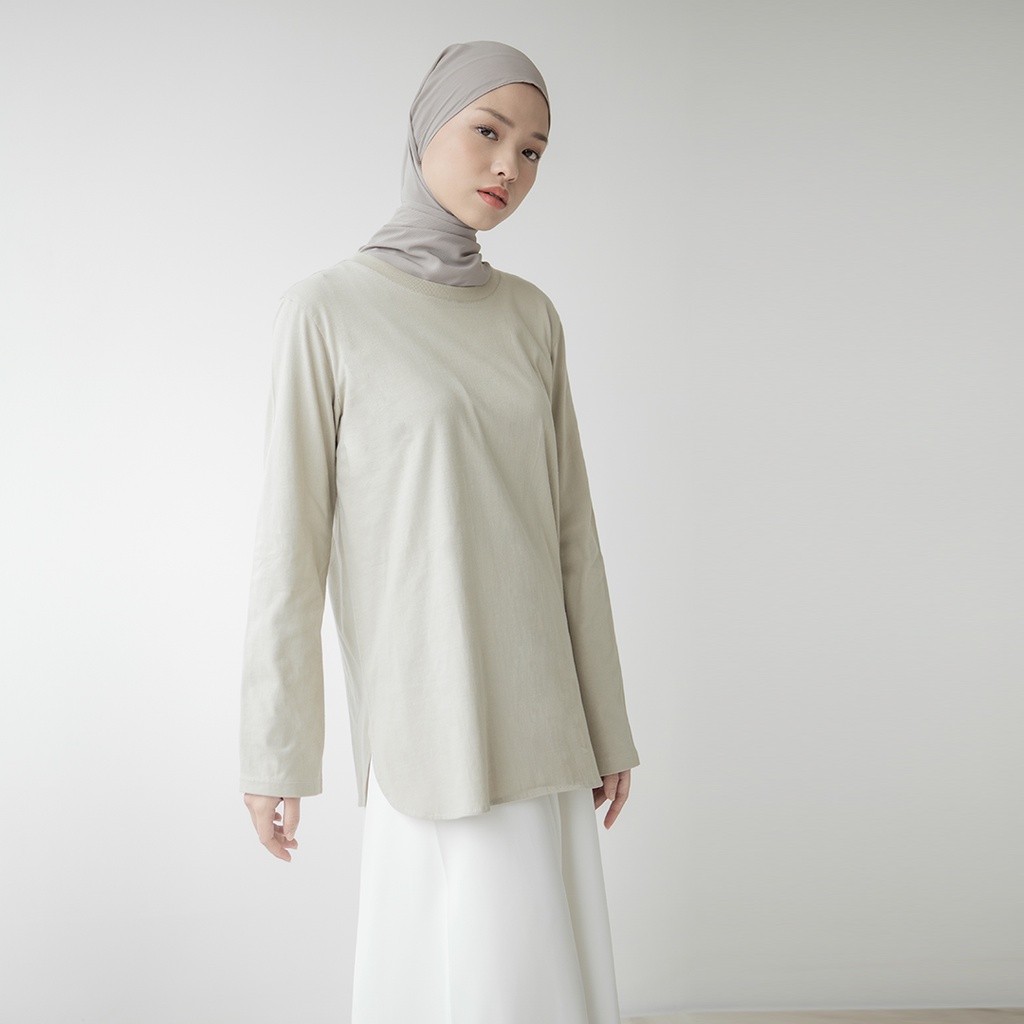 Adani by Aska Label - Kaos polos wanita Muslim lengan panjang warna Chalk, Light Khaky, Dusty Rose, Skyblue, Lavender.