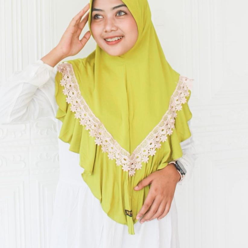 ザ Jilbab Instan Kombinasi Rempel Renda Mewah/Hijab Syari Renda Depan Mina Premium ➩
