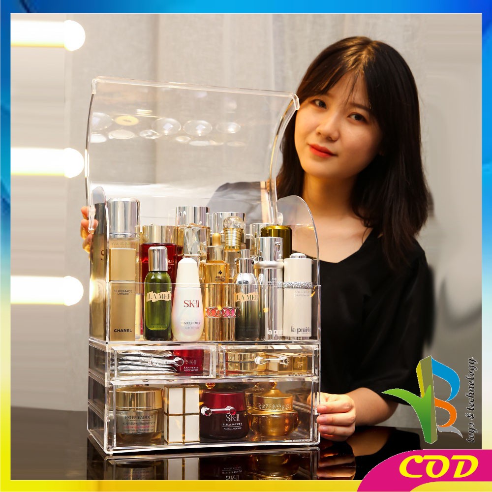 RB-K132 Rak Kosmetik Dengan Laci Anti Debu Tempat Make Up Skincare Rak Akrilik Multifungsi / Tempat Penyimpanan Dengan Tutup Acrylic Storage Organizer Drawer Cosmetic