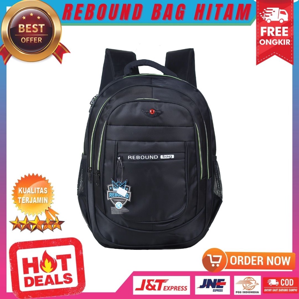 Tas Ransel Pria Bahan Nilon Backpack Anak Mahasiswa Cowok Keren Ransel Sekolah Kuliah Kerja Multifungsi Bonus Raincover Rebound Bag Hitam