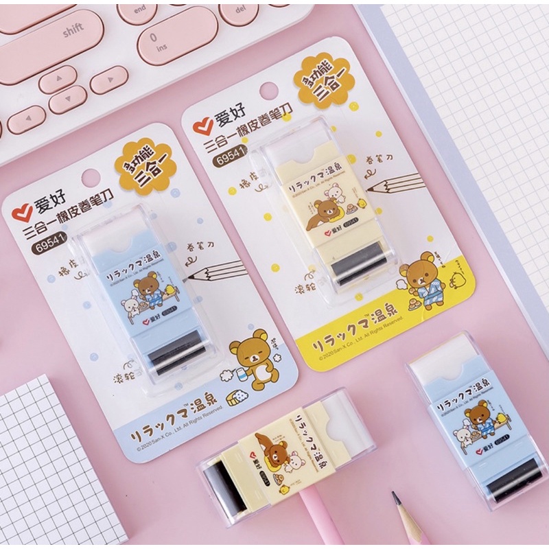 

penghapus eraser rilakkuma kekinian 3 in 1 model baru roller rautan karakter lucu kawaii aesthetics